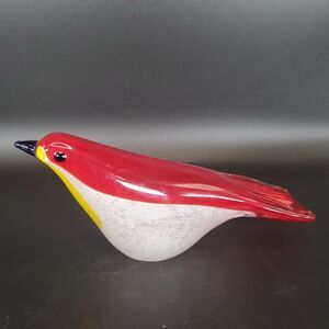 Pier One Hand Blown Glass Bird Figurine Red Yellow Art Glass Decor